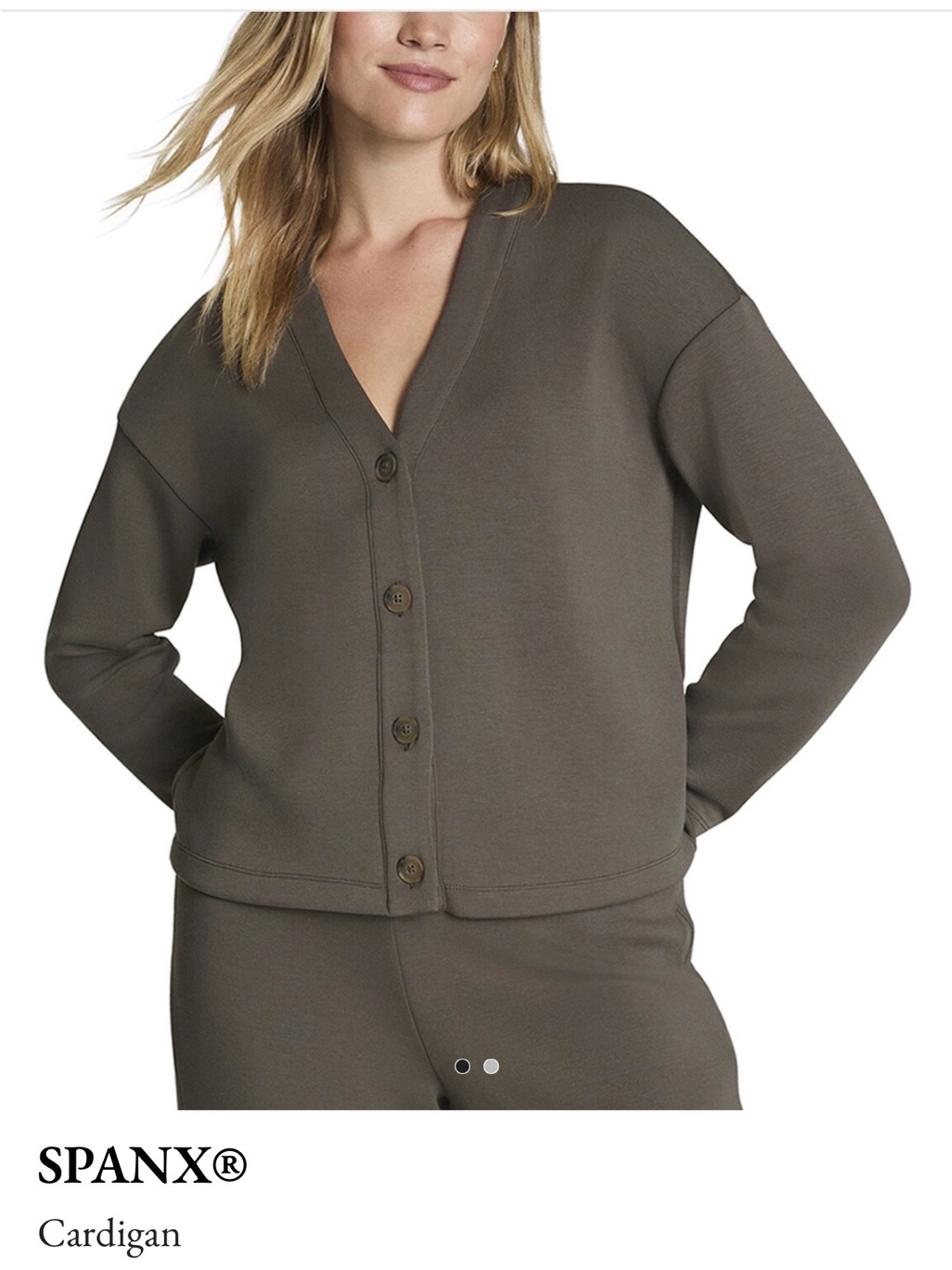 Spanz Women’s V-Neck Button Front Sweater Cardigan + Joggers Pants- Olive Green